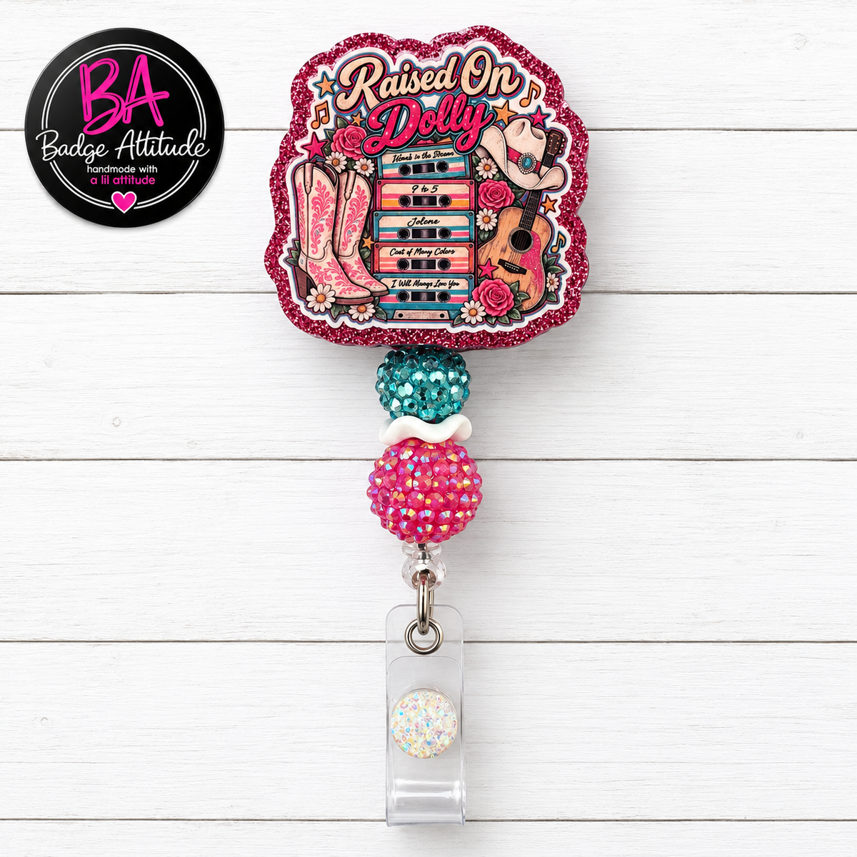 Raised on Dolly. ID Holder Retractable Badge Reel Cute Handmade