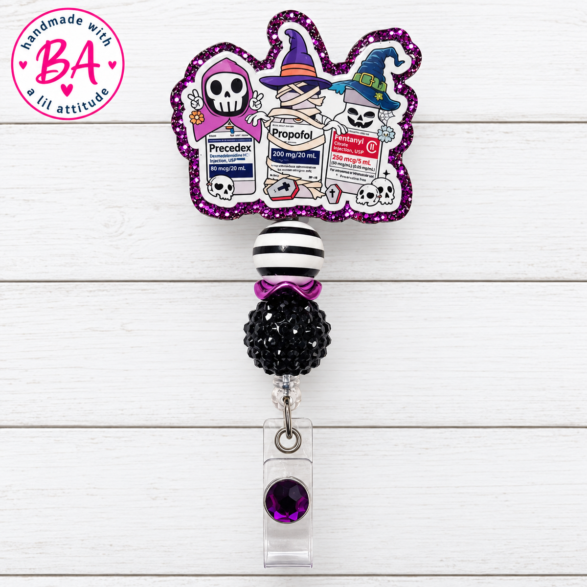 Halloween Meds-Halloween Handmade Acrylic Badge Reel, Retractable ID Holder