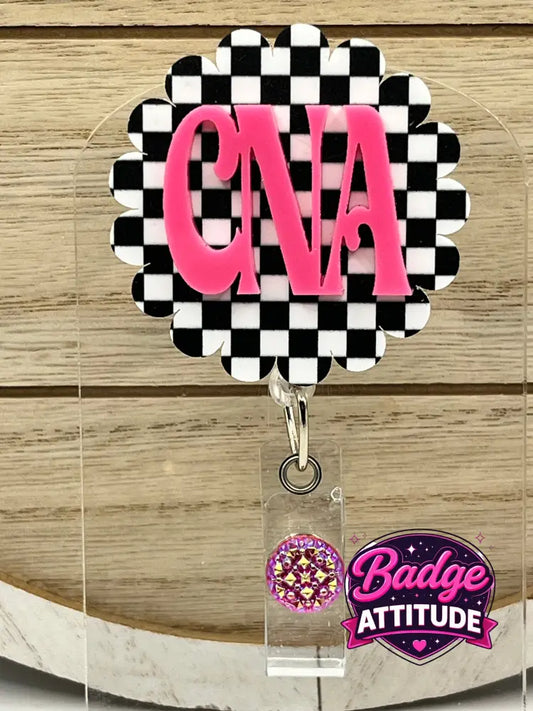 (2D) CNA- Pink With Black and White Checkered - Without Beads