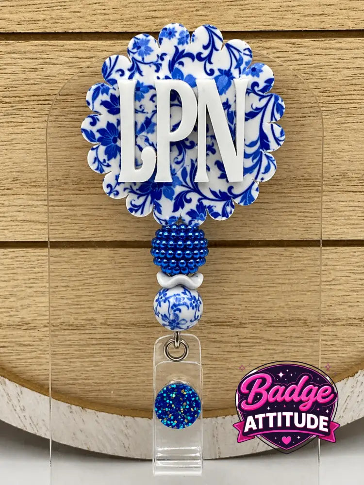 (2D) LPN- Blue Floral - With Beads