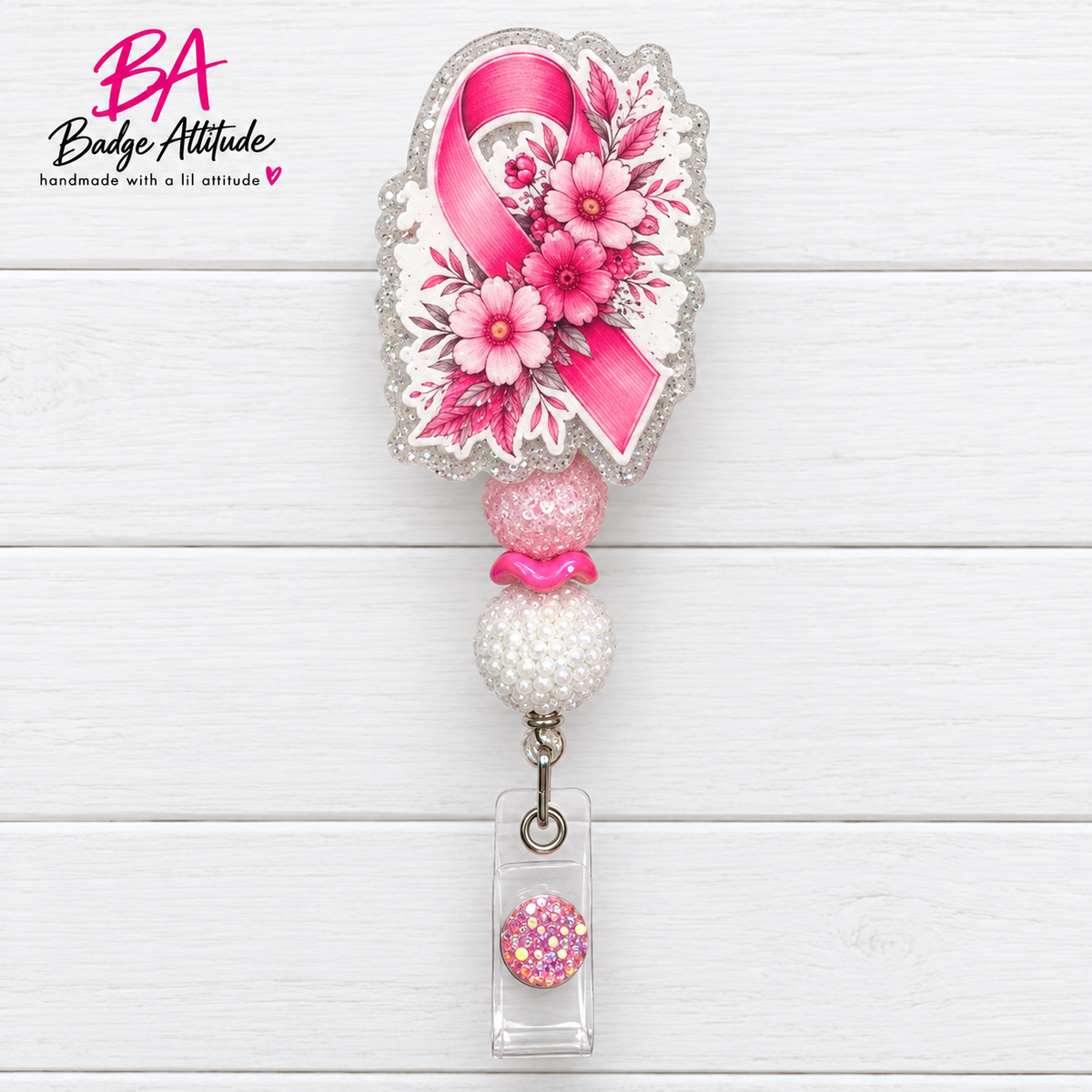 Breast Cancer Ribbon with Flowers