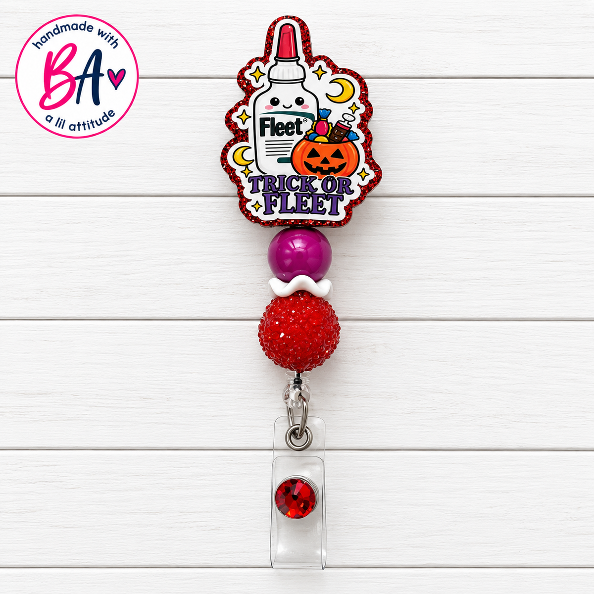 Trick or Fleet-Halloween Handmade Acrylic Badge Reel, Retractable ID Holder