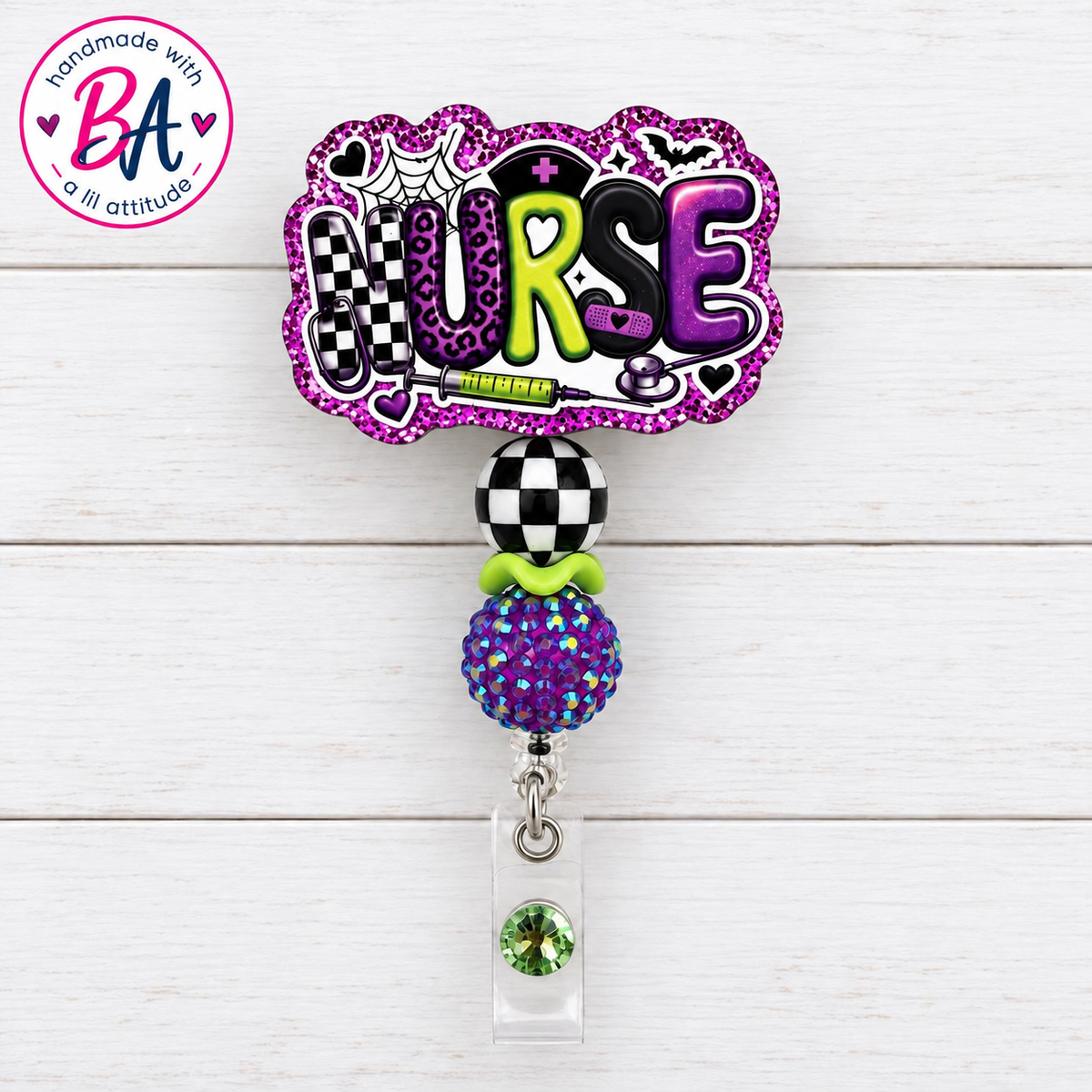 Spooky Nurse-Halloween Handmade Acrylic Badge Reel, Retractable ID Holder