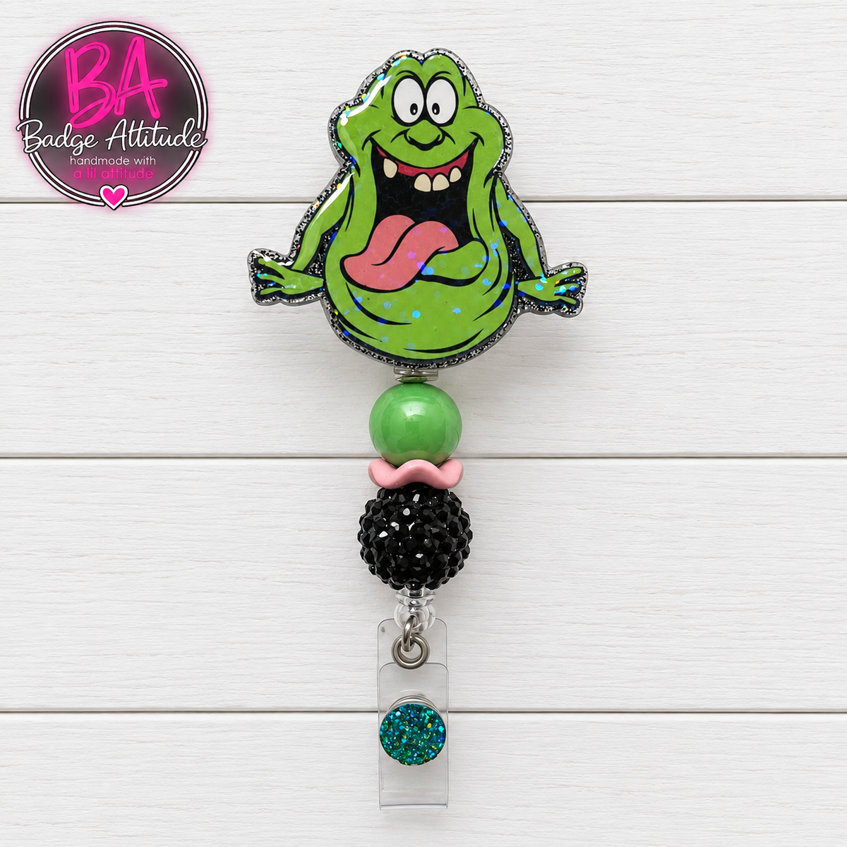 Slimer Halloween Handmade Acrylic Badge Reels ID Holder