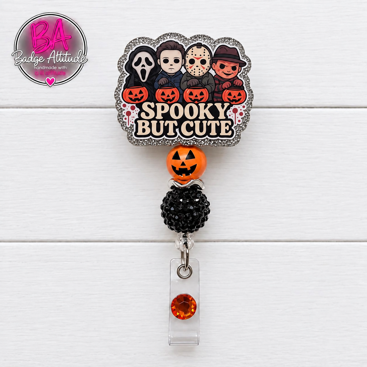 The Boy’s Of Horror-Spooky But Cute-Halloween Handmade Badge Reel ID Holder.