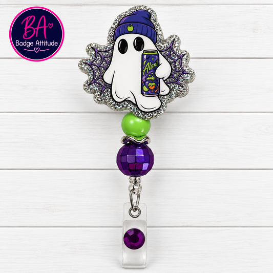 Ghost-Alani Halloween Handmade Acrylic Badge Reel ID Holder.