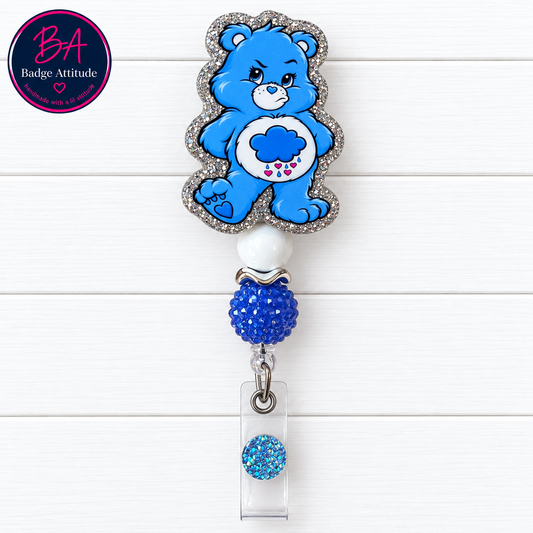 Care Bear-Blue.   ID Holder Retractable Badge Reel Cute Handmade