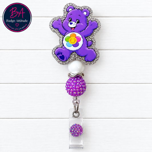 Care Bear-Purple.   ID Holder Retractable Badge Reel Cute Handmade