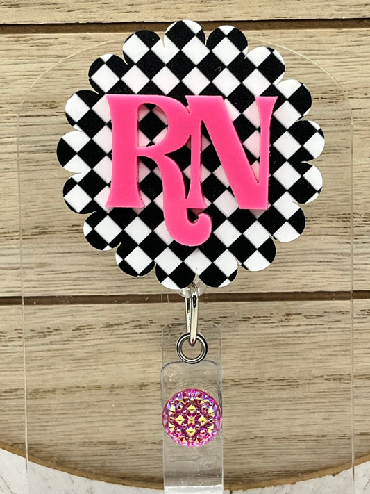 (2D) RN- Pink and Black and White Checkered
